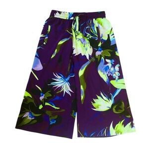 Psophia Floral Printed Silk Trouser Pants in Violet